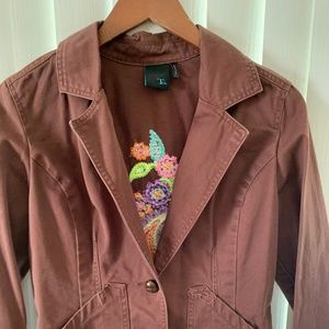 (UNIQUE) Denim-like Blazer with Embroidery